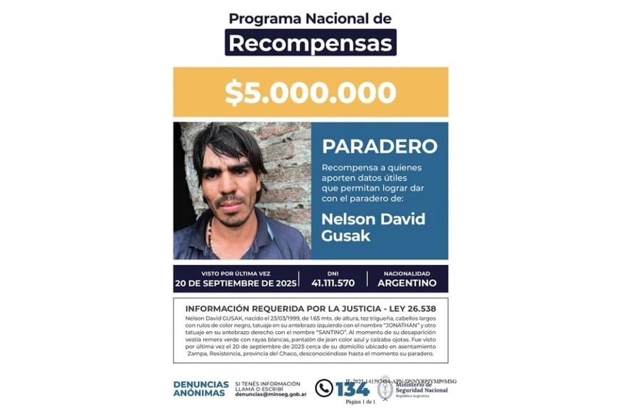 Nelson David Gusak fue visto por última vez en septiembre de 2025.
