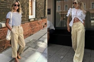 Pantalones de telas livianas apuestan por líneas verticales que estilizan la silueta.