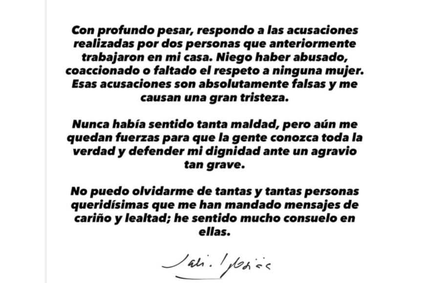 El comunicado de Julio Iglesias en su cuenta de Instagram.