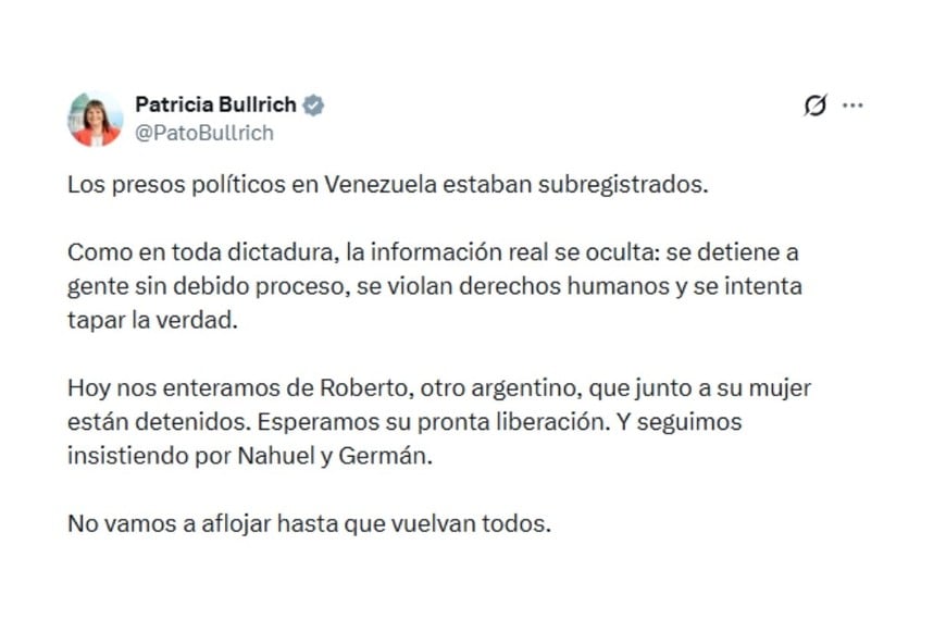 El posteo de Bullrich en X.