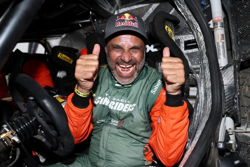 Rallying - Dakar Rally - Stage 13 - Yanbu to Yanbu - Yanbu, Saudi Arabia - January 17, 2026
Dacia's Nasser Al-Attiyah celebrates after winning in the car category REUTERS/Stephane Mahe