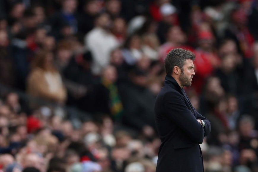 Soccer Football - Premier League - Manchester United v Manchester City - Old Trafford, Manchester, Britain - January 17, 2026
Manchester United interim manager Michael Carrick looks on REUTERS/Phil Noble EDITORIAL USE ONLY. NO USE WITH UNAUTHORIZED AUDIO, VIDEO, DATA, FIXTURE LISTS, CLUB/LEAGUE LOGOS OR 'LIVE' SERVICES. ONLINE IN-MATCH USE LIMITED TO 120 IMAGES, NO VIDEO EMULATION. NO USE IN BETTING, GAMES OR SINGLE CLUB/LEAGUE/PLAYER PUBLICATIONS. PLEASE CONTACT YOUR ACCOUNT REPRESENTATIVE FOR FURTHER DETAILS..