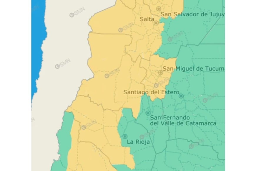 Zonas bajo alerta amarilla por tormentas.