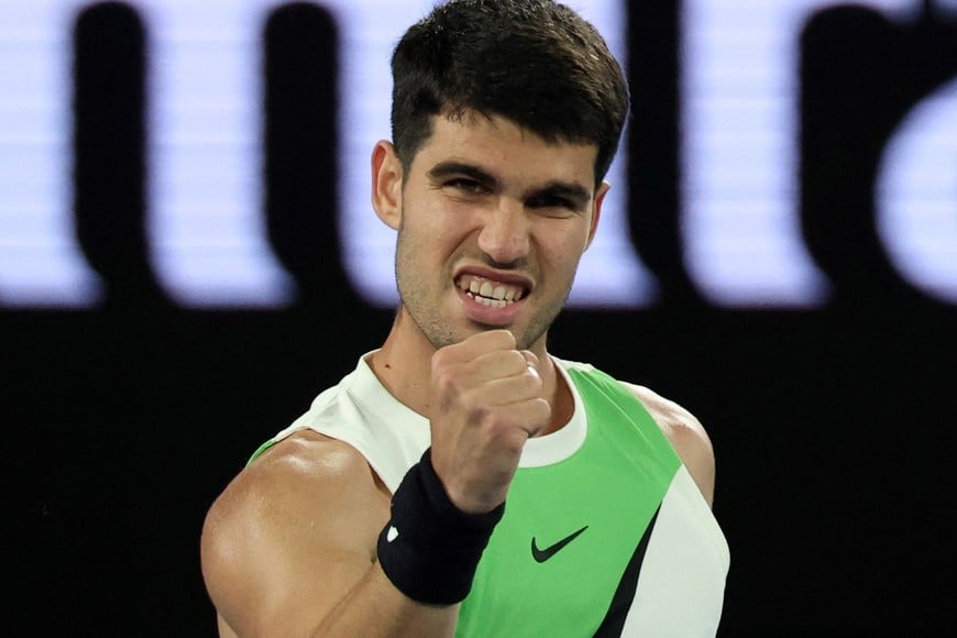 Tennis - Australian Open - Melbourne Park, Melbourne, Australia - January 18, 2026
Spain's Carlos Alcaraz celebrates winning his first round match against Australia's Adam Walton REUTERS/Hollie Adams