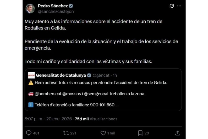 El comunicado de Pedro Sánchez, presidente del Gobierno de España.
