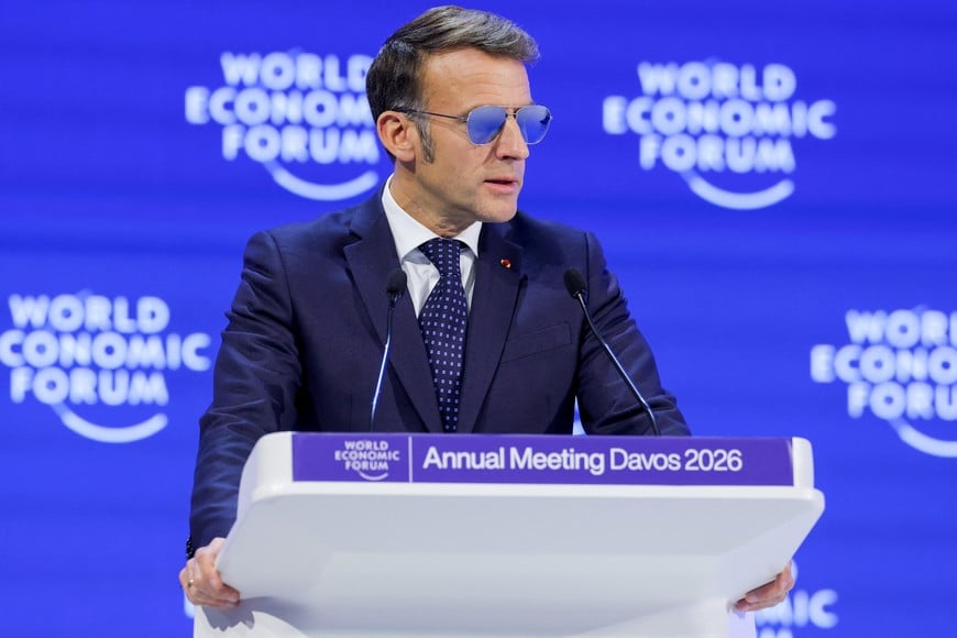 France's President Emmanuel Macron attends the 56th annual World Economic Forum (WEF) meeting in Davos, Switzerland, January 20, 2026. REUTERS/Denis Balibouse