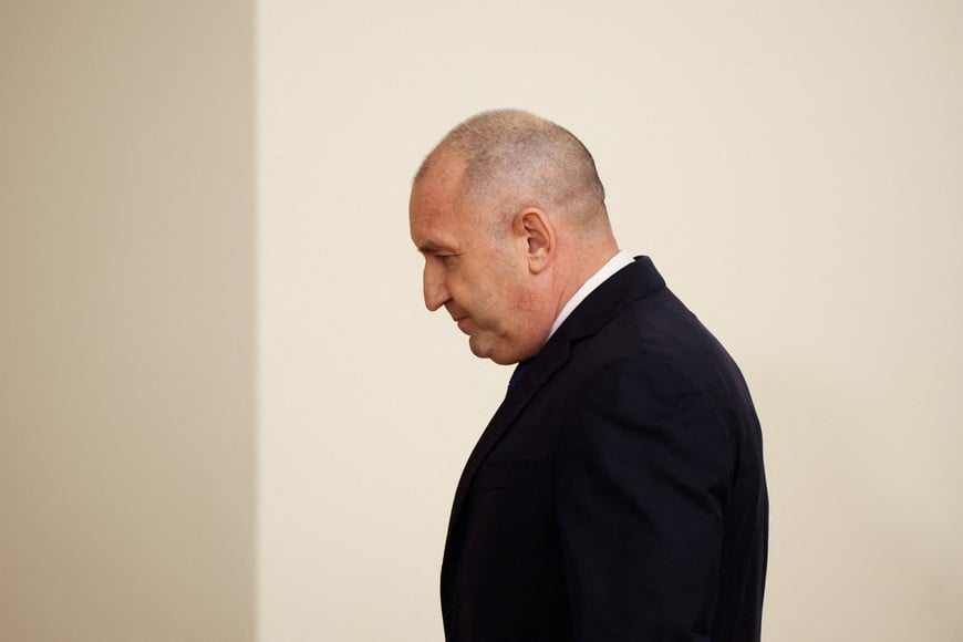 Bulgarian President Rumen Radev departs after delivering an address to the nation at the Presidency, in Sofia, Bulgaria, January 19, 2026. REUTERS/Stoyan Nenov