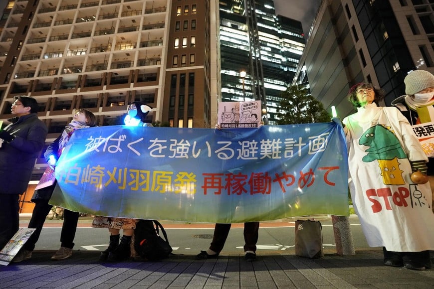Protesters hold a rally against the restart of Tokyo Electric Power Company (TEPCO)'s Kashiwazaki Kariwa nuclear power plant in Tokyo, Japan, January 21, 2026, in this photo taken by Kyodo. Mandatory credit Kyodo/via REUTERS ATTENTION EDITORS - THIS IMAGE WAS PROVIDED BY A THIRD PARTY. EDITORIAL USE ONLY. MANDATORY CREDIT. JAPAN OUT. NO COMMERCIAL OR EDITORIAL SALES IN JAPAN.