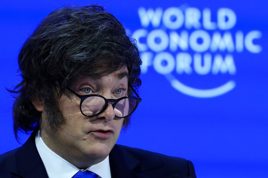 Argentina's President Javier Milei speaks during the 56th annual World Economic Forum (WEF) meeting in Davos, Switzerland, January 21, 2026. REUTERS/Denis Balibouse