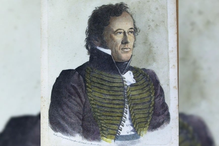 Retrato de Estanislao López impreso en la Litografía de Hipólito Bacle en 1830. Ha sido coloreado manualmente y reproduce la pintura al óleo de Carlos Enrique Pallegrini.
