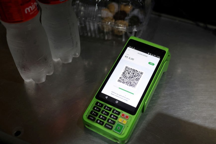 FILE PHOTO: A QR code of the instant electronic payment mode known as PIX, is seen on a payment machine at a store in Rio de Janeiro, Brazil April 1, 2024. REUTERS/Pilar Olivares/File Photo