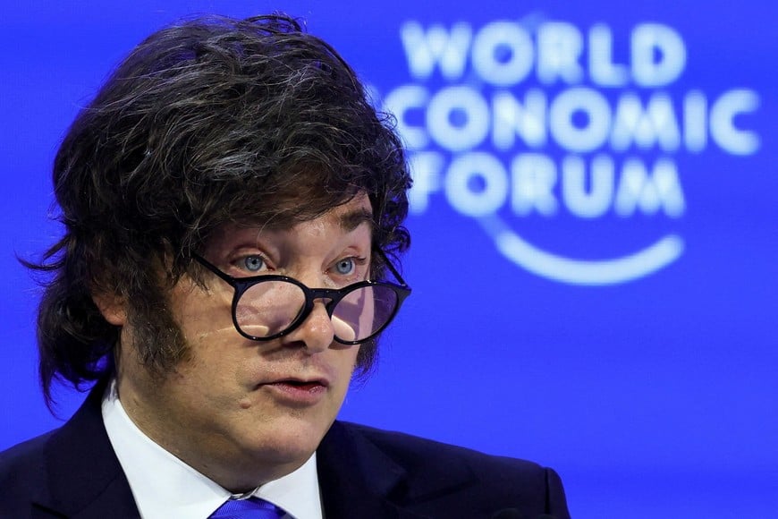 Argentina's President Javier Milei speaks during the 56th annual World Economic Forum (WEF) meeting in Davos, Switzerland, January 21, 2026. REUTERS/Denis Balibouse REFILE - QUALITY REPEAT