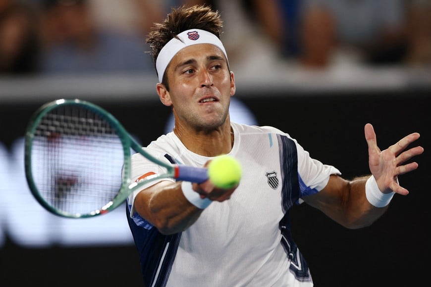 Tennis - Australian Open - Melbourne Park, Melbourne, Australia - January 23, 2026
Argentina's Tomas Martin Etcheverry in action during his third round match against Kazakhstan's Alexander Bublik REUTERS/Tingshu Wang