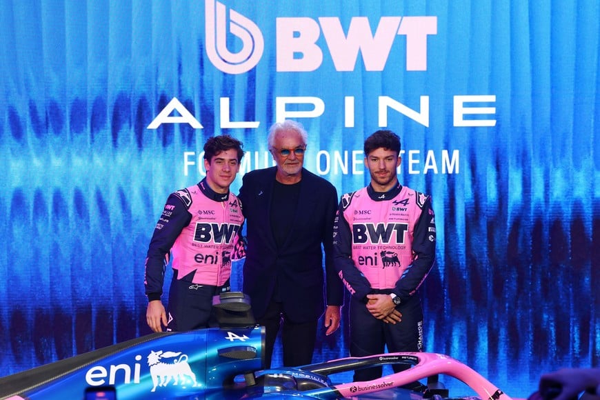 Formula One F1 - Alpine F1 Car Presentation - Barcelona, Spain - January 23, 2026
Alpine team principal Flavio Briatore and drivers Pierre Gasly and Franco Colapinto pose during the new Alpine F1 car presentation REUTERS/Albert Gea