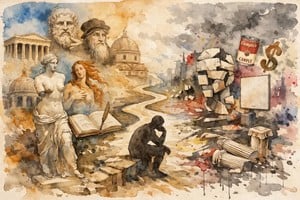 El declive de la belleza como fin último en el arte posmoderno no es un fenómeno aislado, sino el reflejo de un profundo cambio en la cosmovisión occidental. El individualismo extremo reemplaza el sentido de lo colectivo, y con él, el arte ha dejado de ser un espejo de valores compartidos para convertirse en la expresión de la subjetividad atomizada del artista.