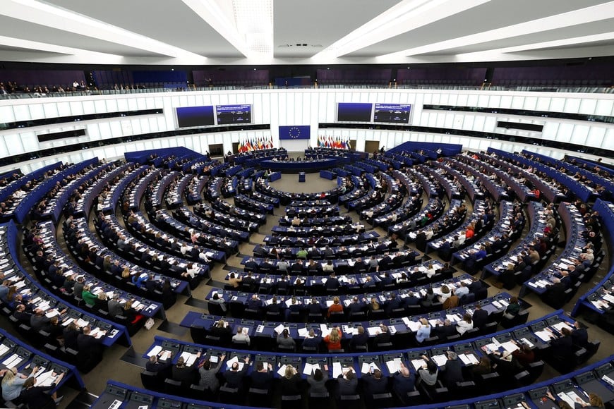 FILE PHOTO: General view of a plenary room of the European Parliament ahead of European Union High Representative for Foreign Affairs and Security Policy and European Commission Vice-President Kaja Kallas' address on territorial integrity and sovereignty of Greenland and the Kingdom of Denmark, in Strasbourg, France January 20, 2026. REUTERS/Yves Herman/File Photo