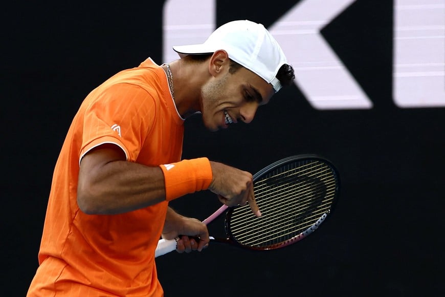 Tennis - Australian Open - Melbourne Park, Melbourne, Australia - January 25, 2026
Argentina's Francisco Cerundolo reacts during his fourth round match against Germany's Alexander Zverev REUTERS/Tingshu Wang