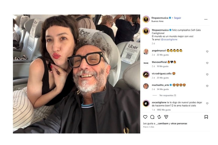 El posteo de Fito Paez y la respuesta de Sofía Gala.