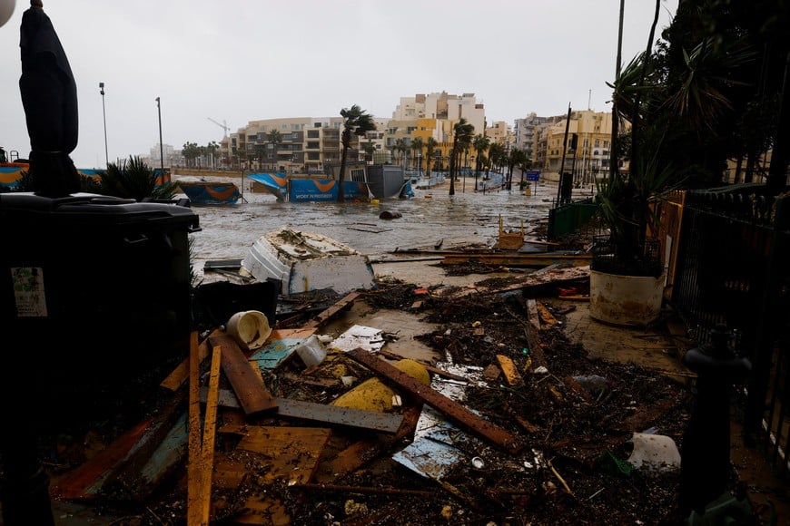 Debris lies on the street as Storm Harry wreaks havoc across the island, in Marsascala, Malta, January 20, 2026. REUTERS/Darrin Zammit Lupi     TPX IMAGES OF THE DAY
