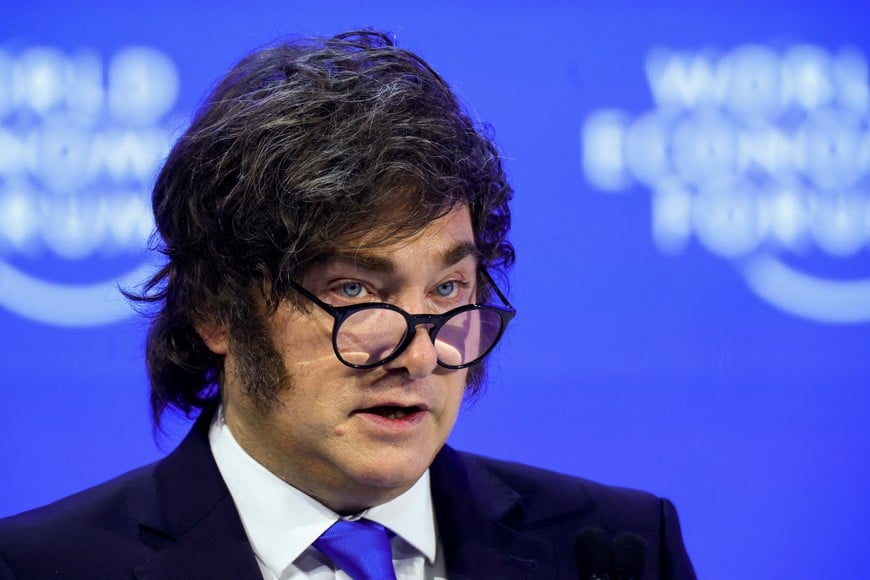 Argentina's President Javier Milei speaks during the 56th annual World Economic Forum (WEF) meeting in Davos, Switzerland, January 21, 2026. REUTERS/Denis Balibouse REFILE - QUALITY REPEAT