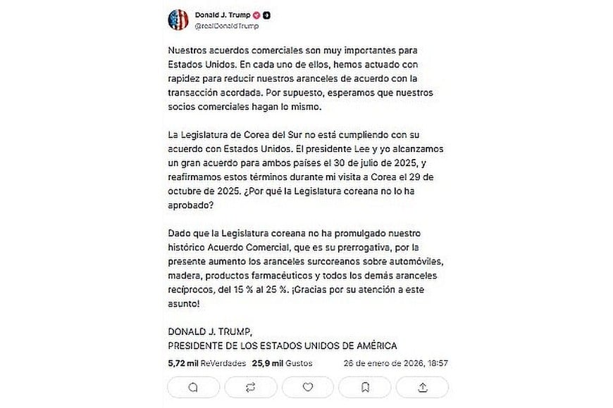 La publicación de Trump, traducida por Google Translate.