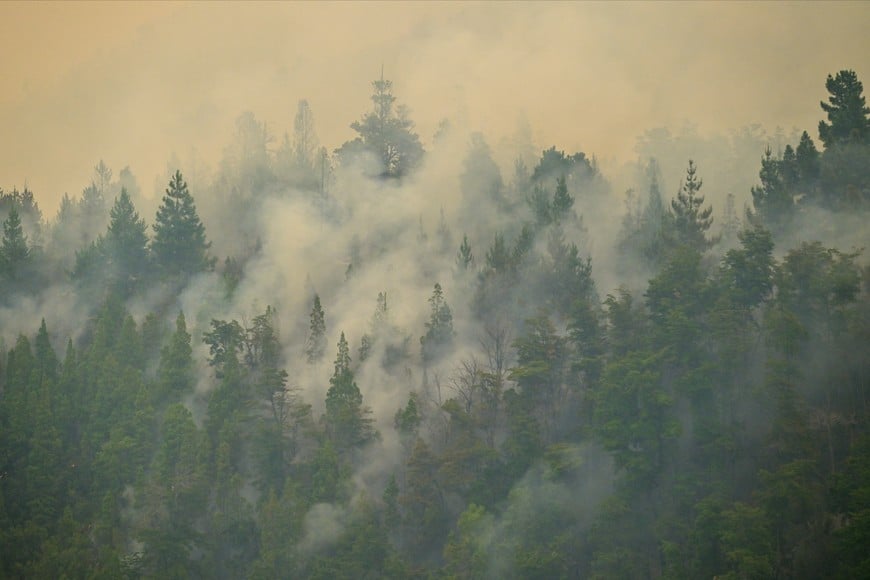 Smoke rises from a wildfire in Lago Epuyen, in the Patagonian province of Chubut, Argentina January 7, 2026. REUTERS/Maxi Jonas