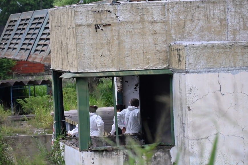 El operativo el día que hallaron al joven asesinado en el interior del predio. Flavio Raina (archivo).