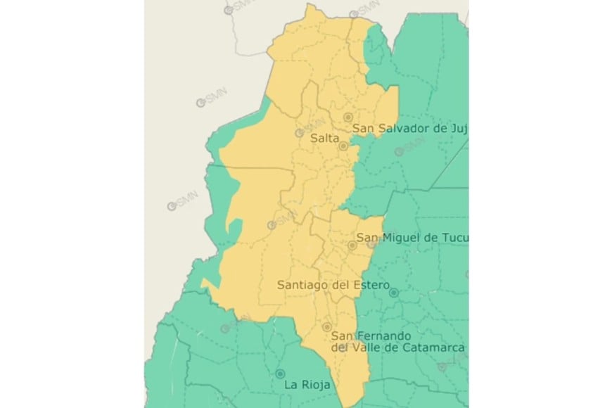 Las zonas bajo alerta amarilla por tormentas.