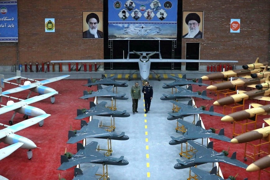Commander-in-Chief of Iran's Army, Abdolrahim Mousavi visits drones during a ceremony of the joining new drones to the Iranian Army's combat organisation in an undisclosed location in Iran, in this handout image obtained on January 13, 2025. Iranian Army/WANA (West Asia News Agency)/Handout via REUTERS ATTENTION EDITORS - THIS PICTURE WAS PROVIDED BY A THIRD PARTY.  BEST QUALITY AVAILABLE.     TPX IMAGES OF THE DAY