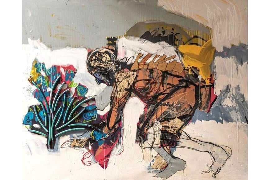 Técnica mixta y collage sobre tela, 150 × 190 cm, 2025