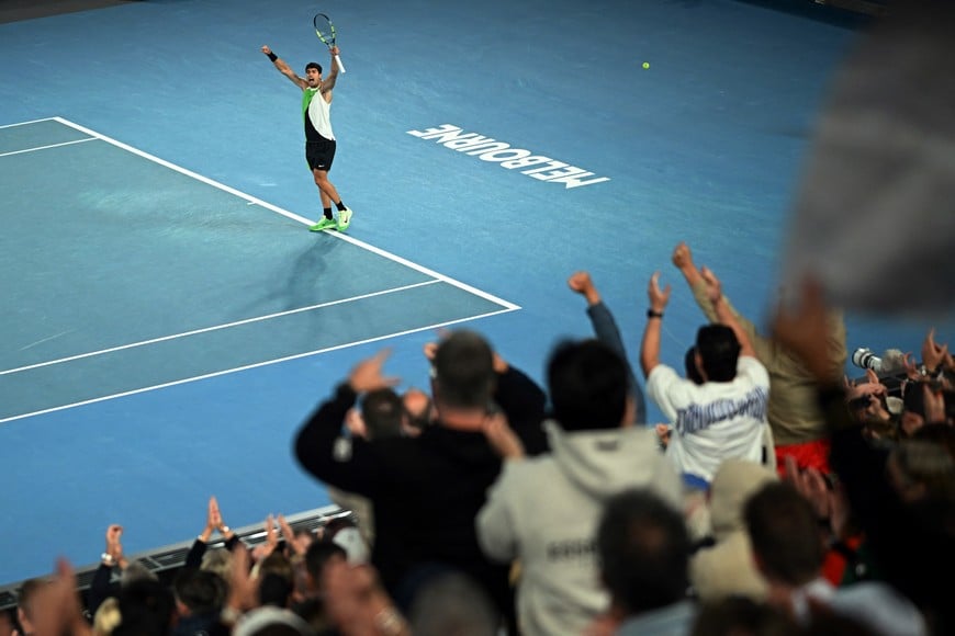 Tennis - Australian Open - Melbourne Park, Melbourne, Australia - February 1, 2026
Spain's Carlos Alcaraz reacts during the men's singles final against Serbia's Novak Djokovic REUTERS/Jaimi Joy