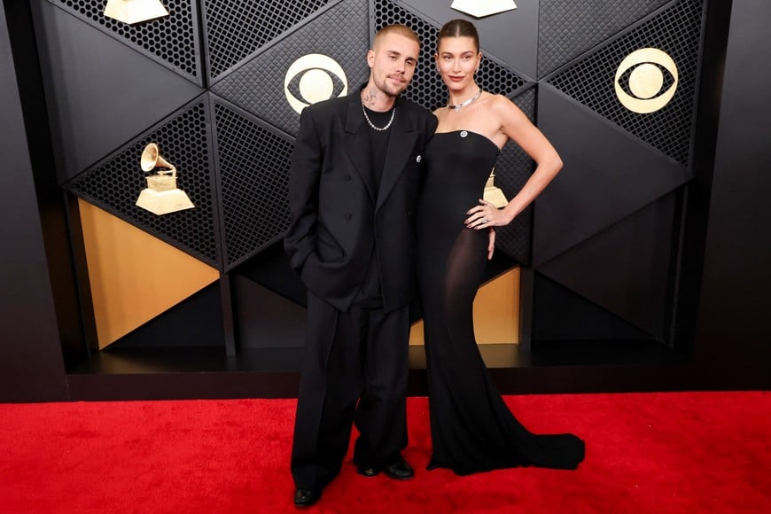 Justin Bieber and his wife Hailey Bieber pose at the red carpet during the 68th Annual Grammy Awards in Los Angeles, California, U.S., February 1, 2026. REUTERS/Mario Anzuoni