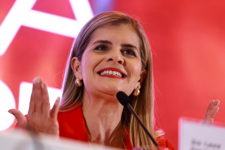 Laura Fernandez of the Sovereign People's Party (PPSO) speaks during a press conference after being elected President in the general elections, in San Jose, Costa Rica, February 2, 2026. REUTERS/Raquel Cunha