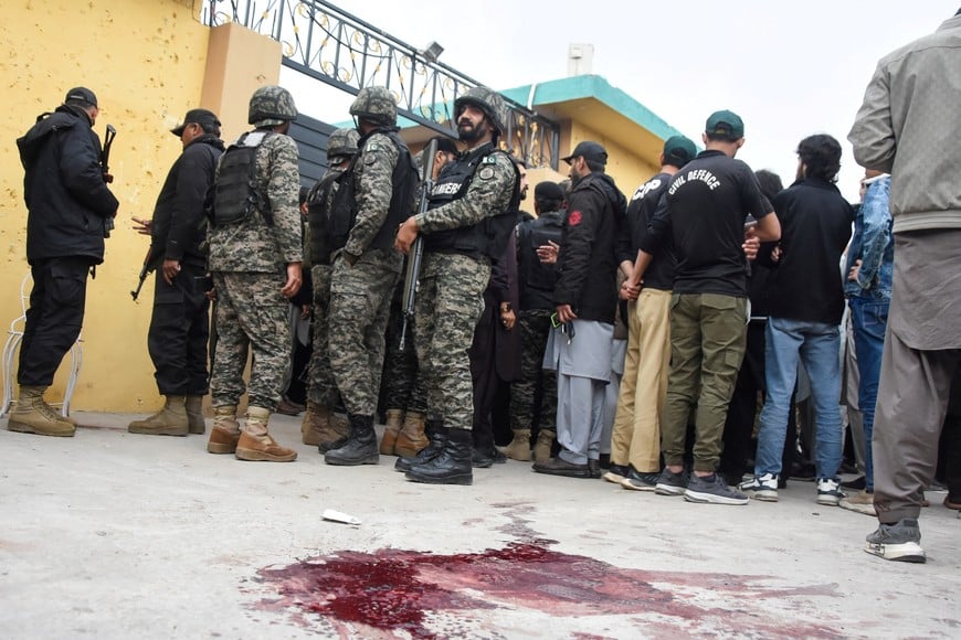 Blood stain at the site of a deadly explosion at a Shi'ite Muslim mosque in Islamabad, Pakistan, February 6, 2026. REUTERS/Waseem Khan