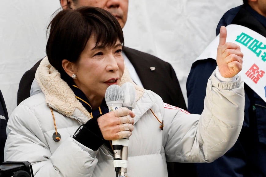 Japan's Prime Minister and leader of the ruling Liberal Democratic Party (LDP), Sanae Takaichi, speaks during an election campaign event ahead of the February 8 snap election, in Tokyo, Japan, February 7, 2026. REUTERS/Kim Kyung-Hoon