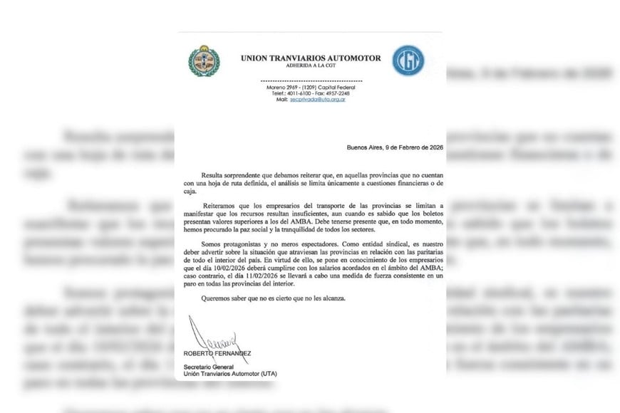 El ultimátum fija el 10 de febrero como fecha límite para el pago de haberes bajo esquema AMBA