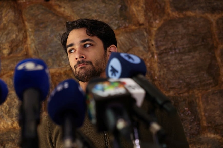 Ramon Guanipa, son of Venezuelan opposition politician Juan Pablo Guanipa, attends a press conference following his father's rearrest, in Caracas, Venezuela, February 9, 2026. REUTERS/Leonardo Fernandez Viloria