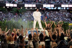Feb 8, 2026; Santa Clara, CA, USA; Bad Bunny performs during the halftime show in Super Bowl LX between the Seattle Seahawks and the New England Patriots at Levi's Stadium. Mandatory Credit: Kyle Terada-Imagn Images