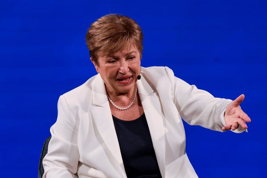 International Monetary Fund (IMF) Managing Director Kristalina Georgieva gestures as she delivers remarks ahead of the annual IMF-World Bank fall meetings, at the Milken Institute in Washington, D.C., U.S., October 8, 2025. REUTERS/Jonathan Ernst