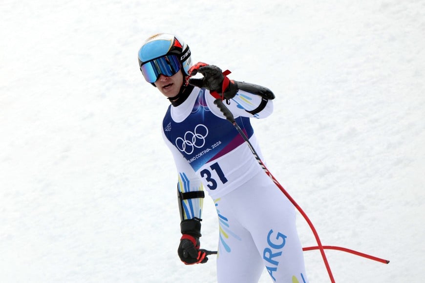 Milano Cortina 2026 Olympics - Alpine Skiing - Men's Super-G - Stelvio Ski Centre, Bormio, Italy - February 11, 2026.
Tiziano Gravier of Argentina reacts after his run during the Men's Super-G REUTERS/Gintare Karpaviciute