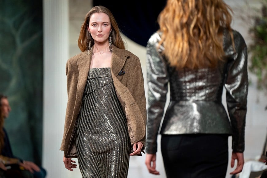 A model presents a creation from the Fall 2026 Ralph Lauren collection during New York Fashion Week in New York City, U.S., February 10, 2026. REUTERS/Angelina Katsanis