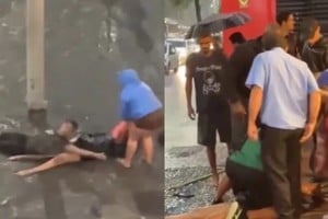 Tormenta y riesgo eléctrico en Copacabana: dos personas resultaron heridas tras quedar atrapadas en el agua.