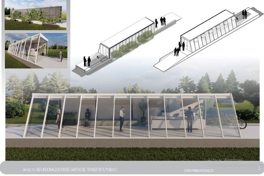 Render. Así quedaría una de los apeaderos con cerramiento. Los usos, variados. Crédito: Gentileza