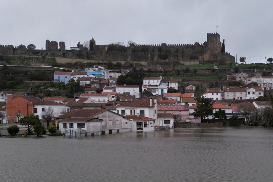 Drone view of floods in Montemor-o-Velho, Portugal, February 11, 2026. REUTERS/Miguel Pereira