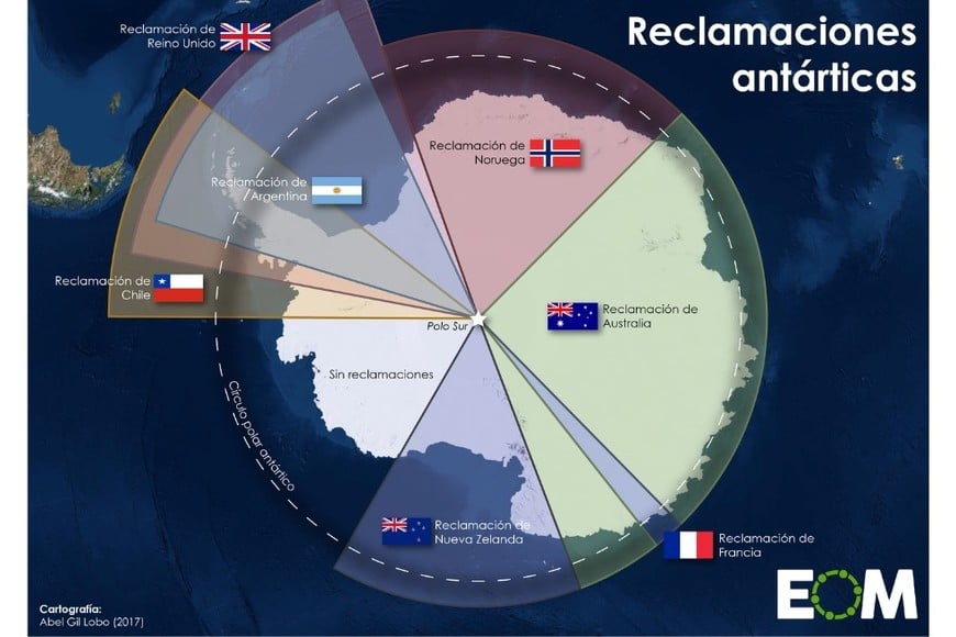 Reclamaciones antárticas. Crédito: EOM