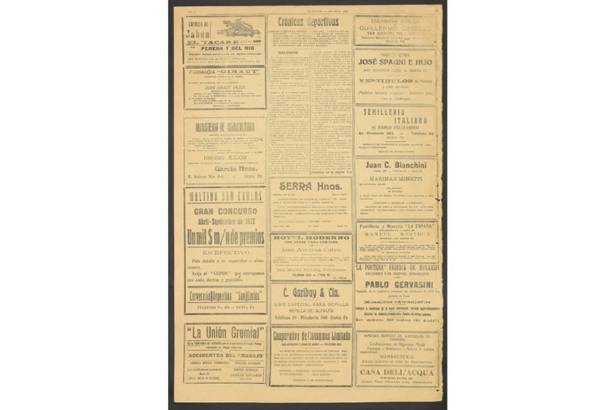 Primeras crónicas deportivas de El Litoral en 1922 donde aparece Colón de Santa Fe.