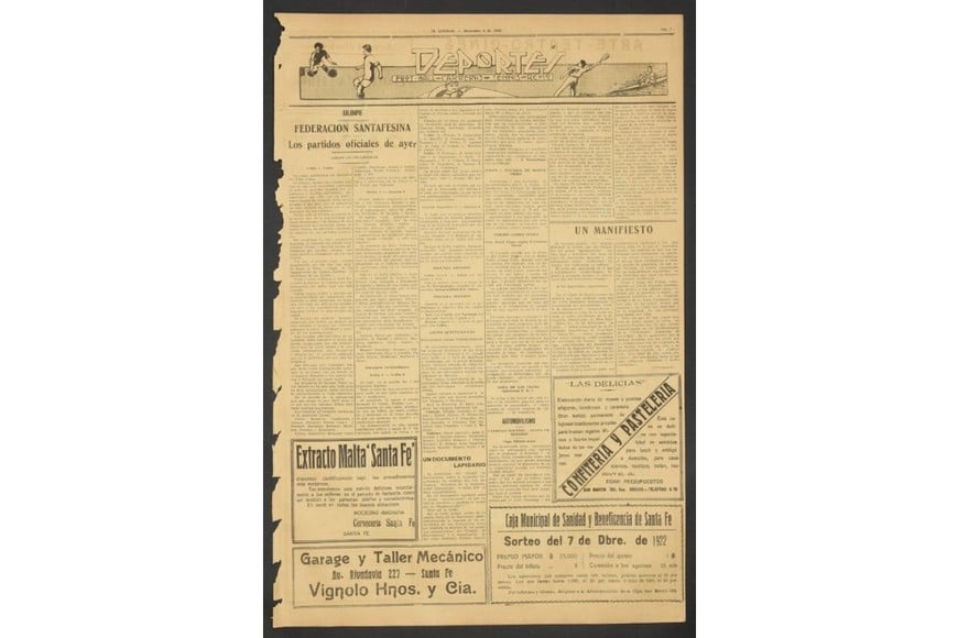 Primeras crónicas deportivas de El Litoral en 1922 donde aparece Colón de Santa Fe.
