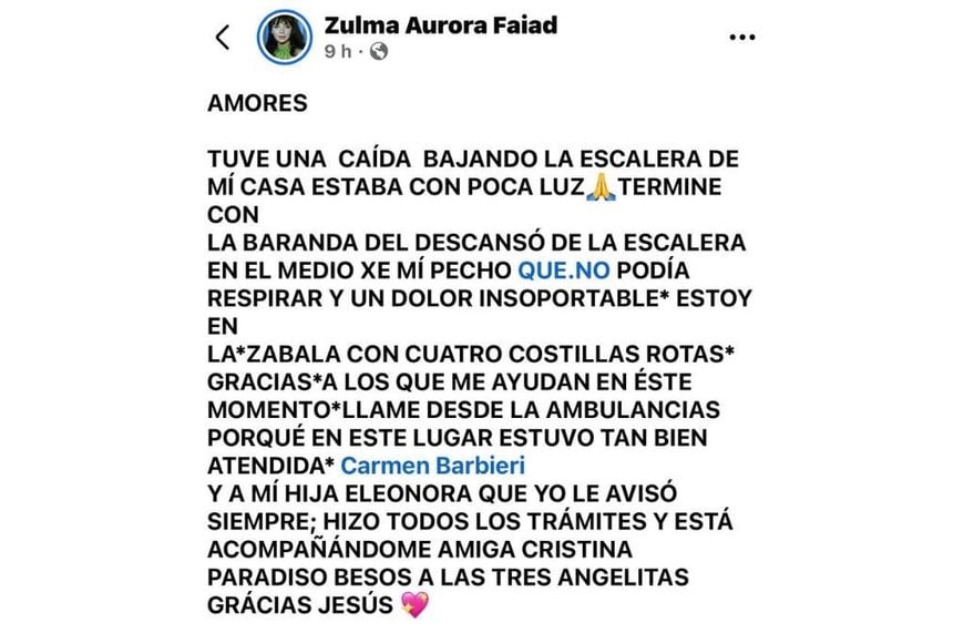 El mensaje que compartió la actriz en su cuenta de Facebook.