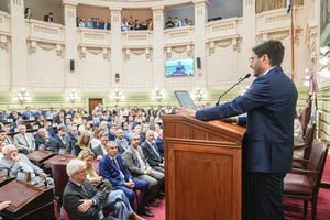 Discurso del gobernador Maximiliano Pullaro: Foto: Gobierno de Santa Fe