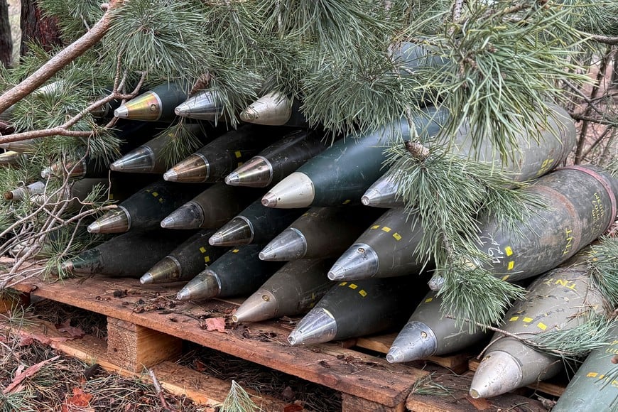 Shells for a Caesar self-propelled howitzer at a position of Ukrainian servicemen on the front line, amid Russia's attack on Ukraine, in Zaporizhzhia region, Ukraine February 16, 2026. Picture taken with a mobile phone. REUTERS/Stringer